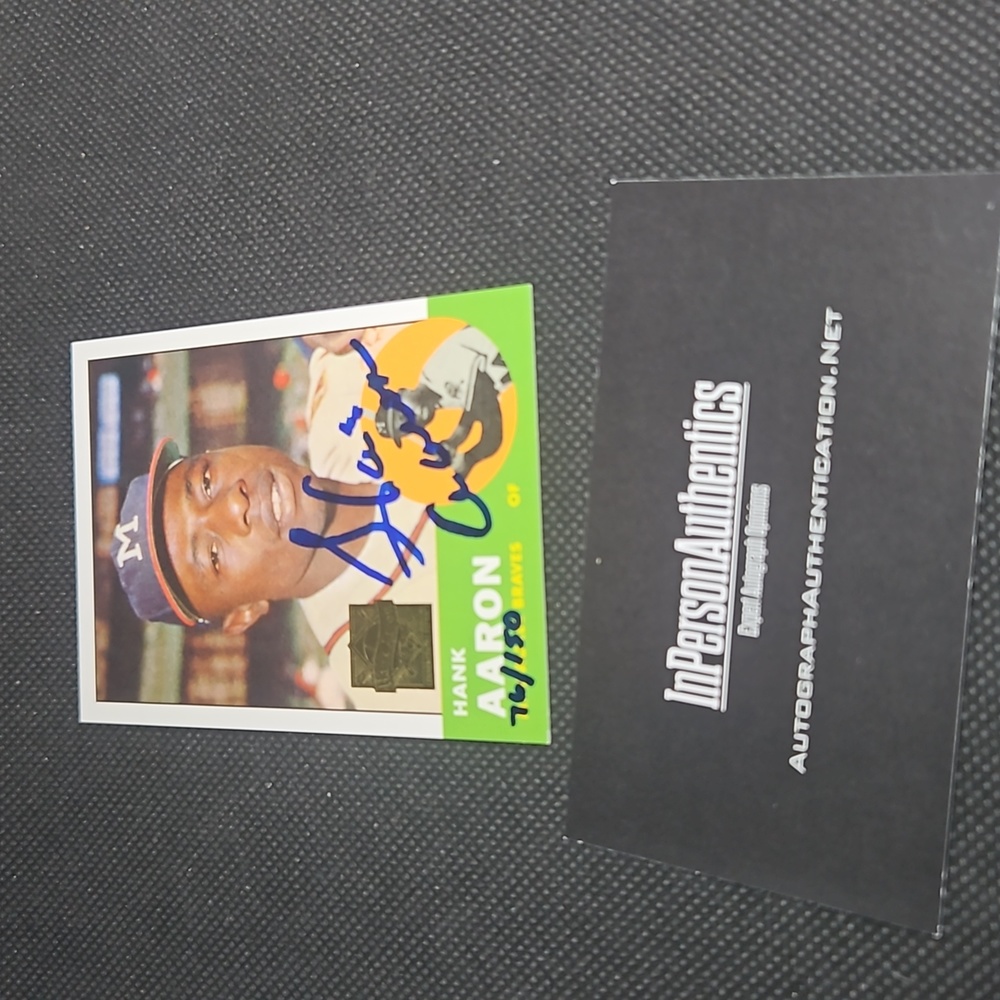 Hank Aaron autographed card 76/150 inpersonauthentics.com coa.